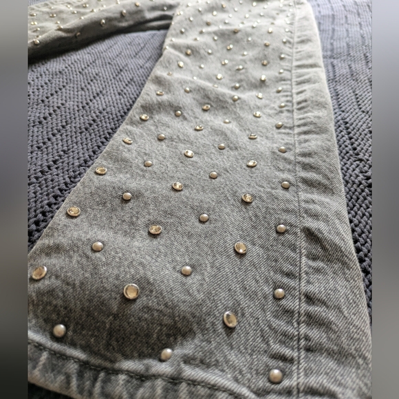 Levi's Rhinestone Hi-Rise Straight Leg Grey Jeans Sz 26 - Picture 2 of 16